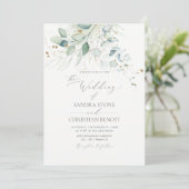 PixDezines Faux Gold Waterverf Eucalyptus Wedding Kaart (Staand voorkant)