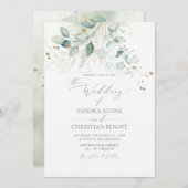 PixDezines Faux Gold Waterverf Eucalyptus Wedding Kaart (Voorkant / Achterkant)