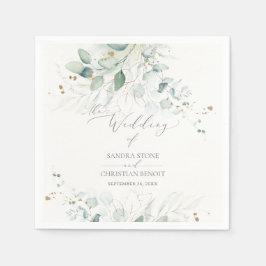 PixDezines Faux Gold Waterverf Eucalyptus Wedding Servet