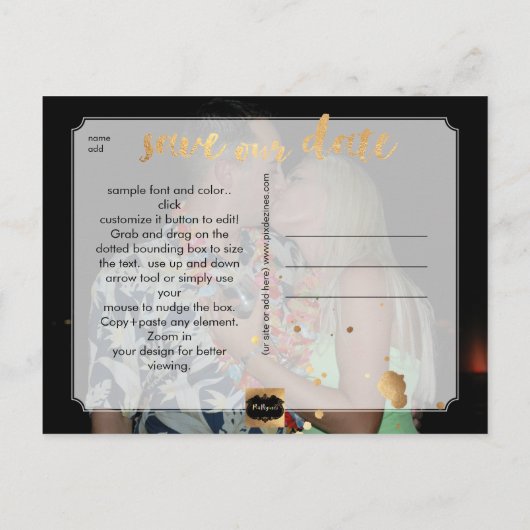 PixDezines faux goud/datum opslaan/DIY kleur Aankondigingskaart (Achterkant)