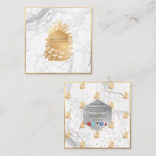 PixDezines FAUX GOUD PINECONES+MARMER Vierkante Visitekaartje (Voorkant / Achterkant)