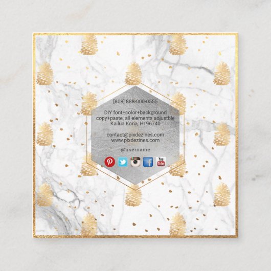 PixDezines FAUX GOUD PINECONES+MARMER Vierkante Visitekaartje (Achterkant)