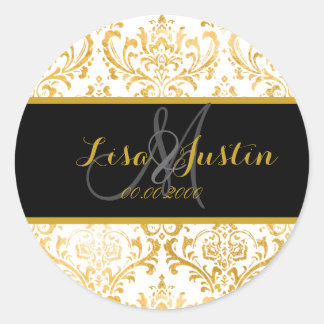 PixDezines faux goud/rossi damast Ronde Sticker