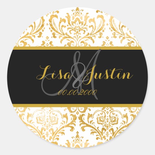 PixDezines faux goud/rossi damast Ronde Sticker (Voorkant)