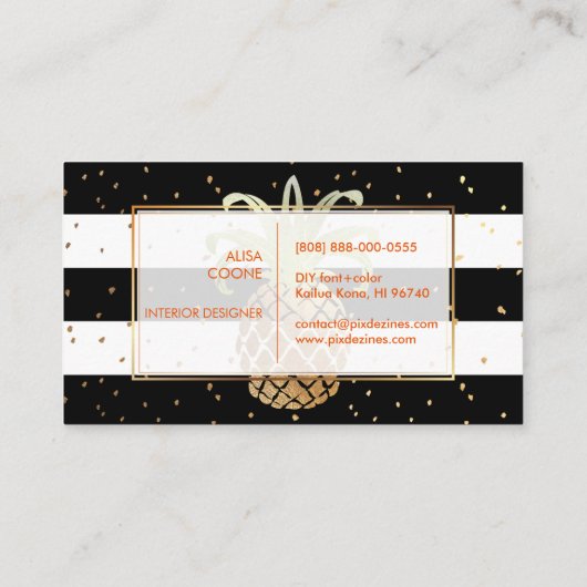 PixDezines Faux gouden ananas/B+W strepen Visitekaartje (Achterkant)