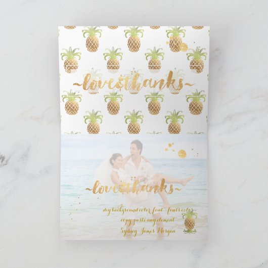 PixDezines faux gouden ananas / dank u Bedankkaart (Binnen)