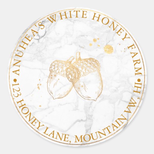 PixDezines FAUX GOUDEN EIKELS + MARMER Ronde Sticker (Voorkant)