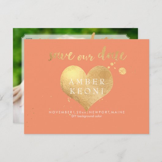 PixDezines faux gouden hart/save datum/DIY kleur Aankondigingskaart (Voorkant / Achterkant)