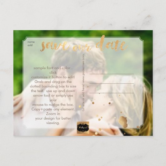 PixDezines faux gouden hart/save datum/DIY kleur Aankondigingskaart (Achterkant)