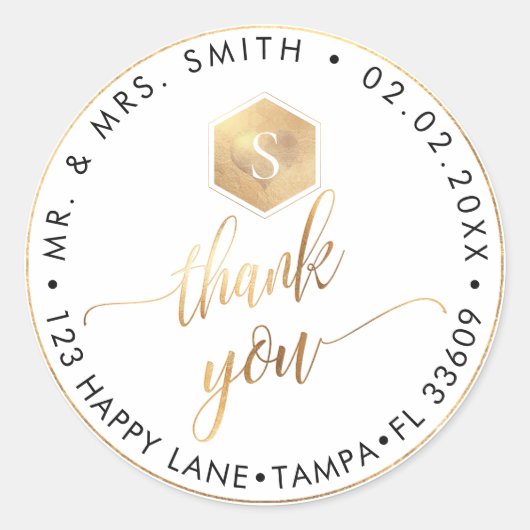 PixDezines FAUX GOUDEN HONINGRAAT, DANK U + HART Ronde Sticker (Voorkant)