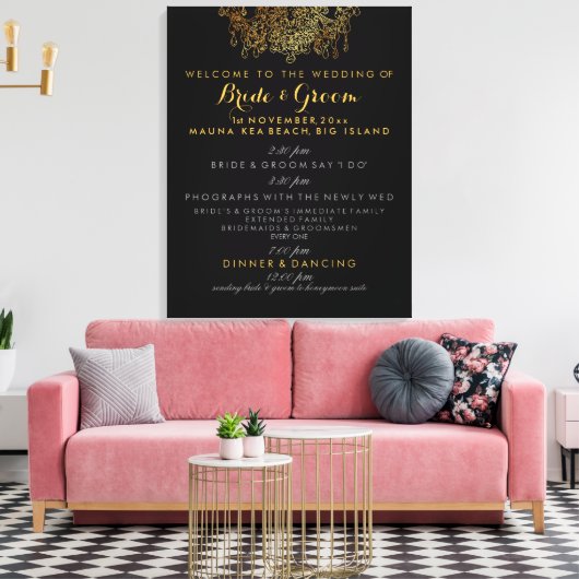 PixDezines faux gouden kroonluchter bruiloft progr Canvas Afdruk (Insitu (Woonkamer))