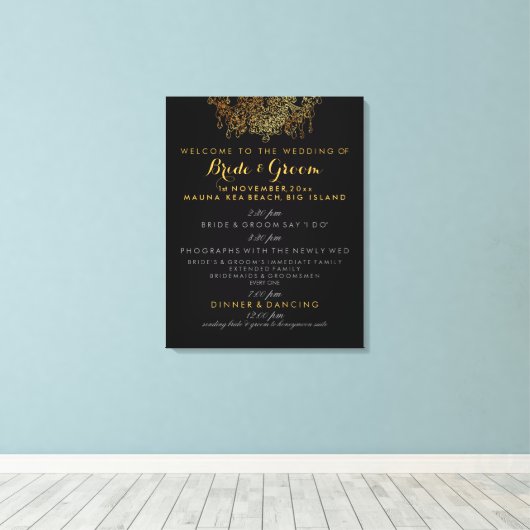 PixDezines faux gouden kroonluchter bruiloft progr Canvas Afdruk (Insitu (Houten vloer))