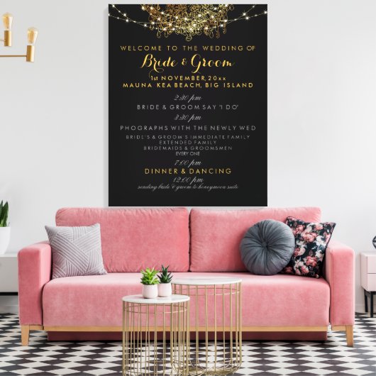 PixDezines faux gouden kroonluchter bruiloft progr Canvas Afdruk (Insitu (Woonkamer))