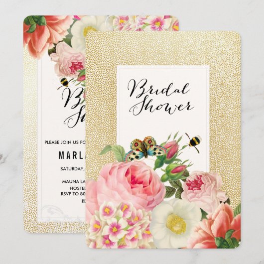 PixDezines faux goudvlekken/rozen/vrijgezellenfees Kaart (Voorkant / Achterkant)