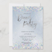 PixDezines Faux Hologram Dusty Blue Dinner Party Kaart (Voorkant)