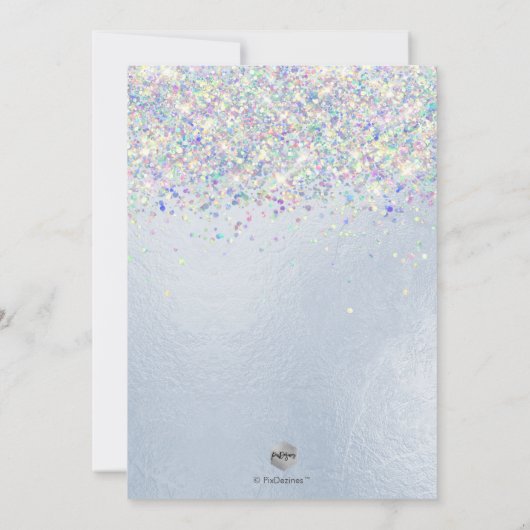 PixDezines Faux Hologram Dusty Blue Dinner Party Kaart (Achterkant)