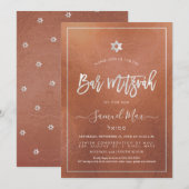 PixDezines Faux Koper + Platina Bat Mitzvah Kaart (Voorkant / Achterkant)