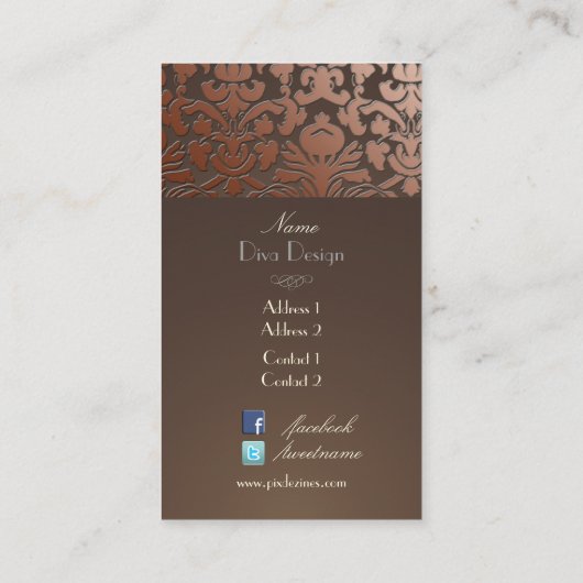 PixDezines faux koperen flora damask/diy backgroun Visitekaartje (Achterkant)