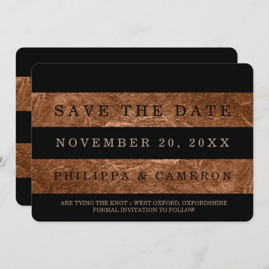 PixDezines faux koperfolie strepen de datum beware Save The Date (Voorkant / Achterkant)