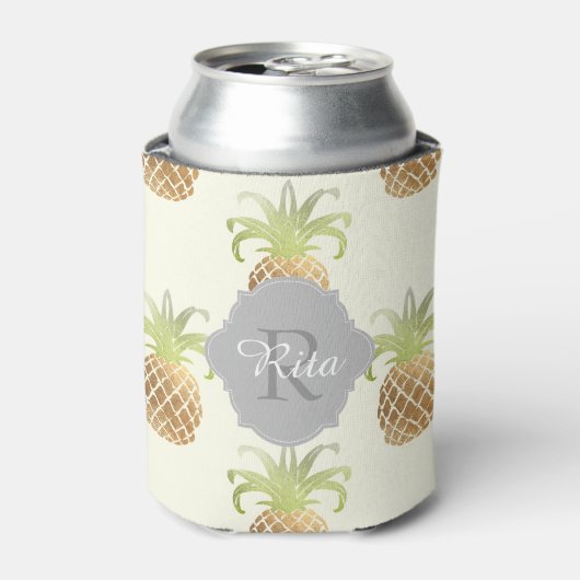 PixDezines Faux Metallic Ananas Patroon Blikjeskoeler (Blikje Voorkant)