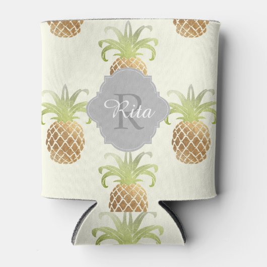 PixDezines Faux Metallic Ananas Patroon Blikjeskoeler (Voorkant)