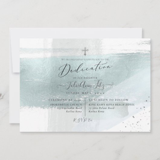 PixDezines Faux Metallic Dusty Blue Dedication Kaart (Voorkant)