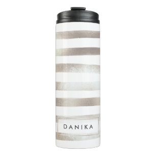 PixDezines Faux Metallic/Silver Stripes Thermosbeker