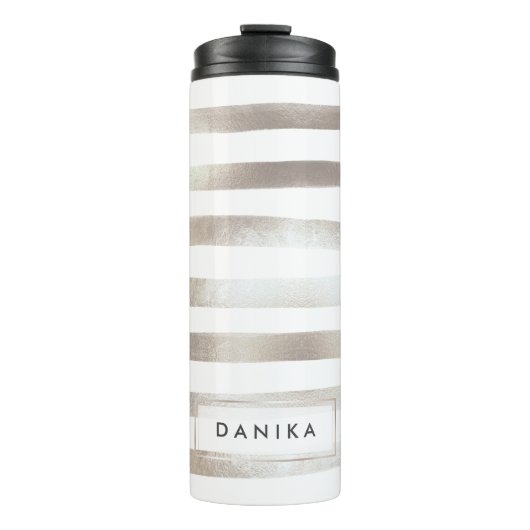 PixDezines Faux Metallic/Silver Stripes Thermosbeker (Voorkant)