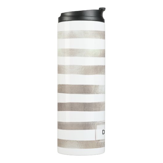 PixDezines Faux Metallic/Silver Stripes Thermosbeker (Gedraaid links)