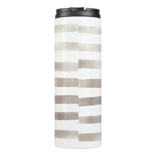 PixDezines Faux Metallic/Silver Stripes Thermosbeker (Achterkant)