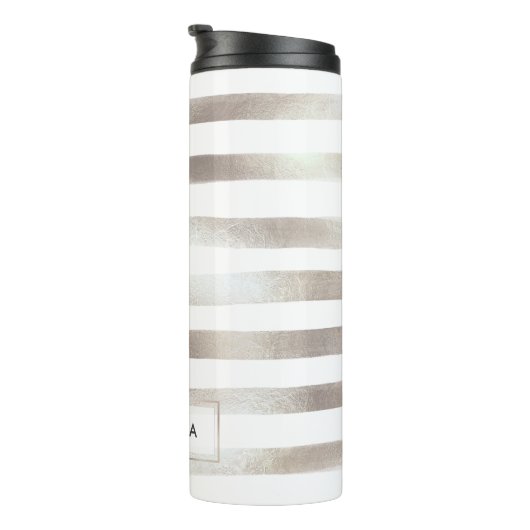 PixDezines Faux Metallic/Silver Stripes Thermosbeker (Geroteerd rechts)