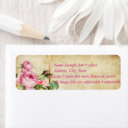 PixDezines faux perkament + rozen Etiket (Insitu)