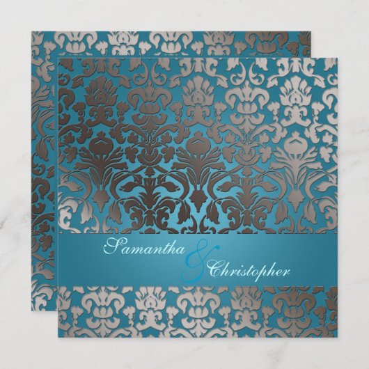 PixDezines faux platinum flora damask/blauwgroen Kaart (Voorkant / Achterkant)