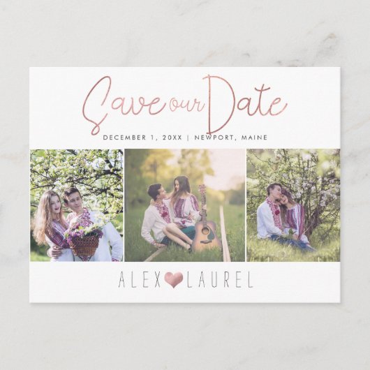 PixDezines Faux Roos Gold Bewaar onze datum Aankondigingskaart (Voorkant)