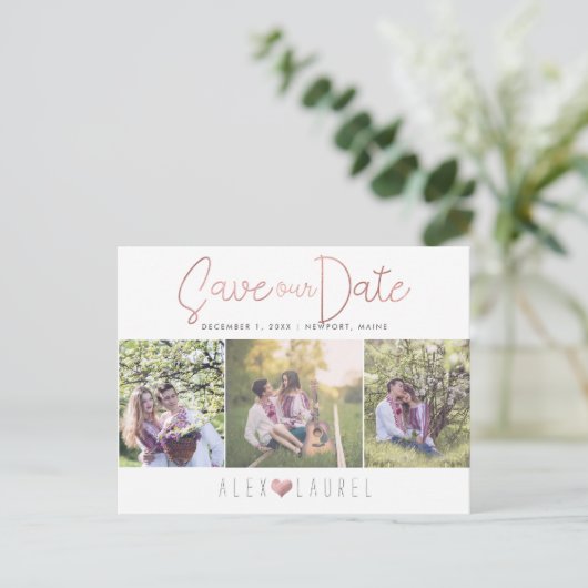 PixDezines Faux Roos Gold Bewaar onze datum Aankondigingskaart (Staand voorkant)