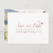 PixDezines Faux Roos Gold/Brusth Script/datum opsl Aankondigingskaart (Voorkant / Achterkant)