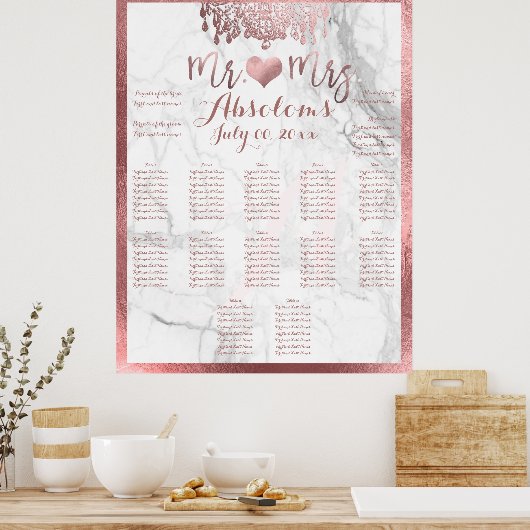 PixDezines Faux Roos Gold Chandelier/Heart/Marble Poster (Keuken)