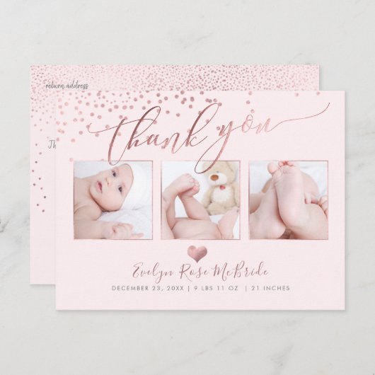 PixDezines Faux Roos Gold Confetti/Bedankt Briefkaart (Voorkant / Achterkant)