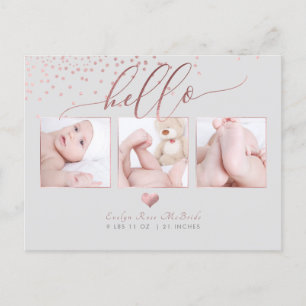 PixDezines Faux Roos Gold Confetti/Birth Announce Aankondigingskaart