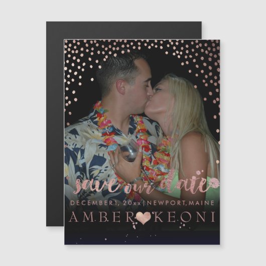 PixDezines Faux Roos Gold Confetti/Heart/Opslagdat Magnetische Uitnodiging (Voorkant / Achterkant)