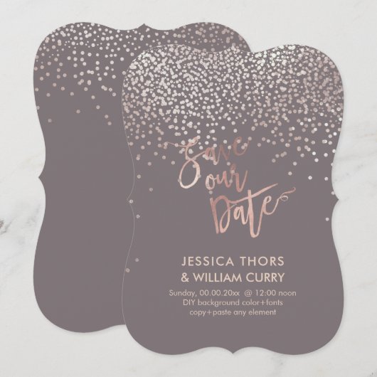 PixDezines Faux Roos Gold Confetti Save the Date (Voorkant / Achterkant)