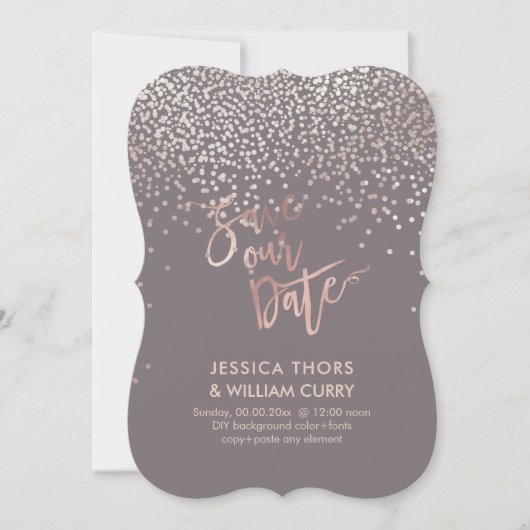 PixDezines Faux Roos Gold Confetti Save the Date (Voorkant)