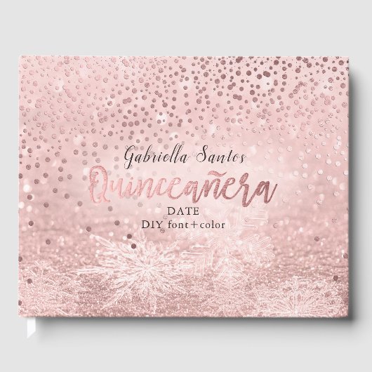 PixDezines FAUX ROOS GOLD CONFETTI+SNEEUWBENKEH Gastenboek (Voorkant)