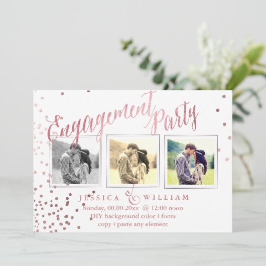 PixDezines Faux Roos Gold Confetti Verloving Kaart (Staand voorkant)