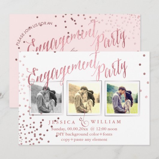 PixDezines Faux Roos Gold Confetti Verloving Kaart (Voorkant / Achterkant)