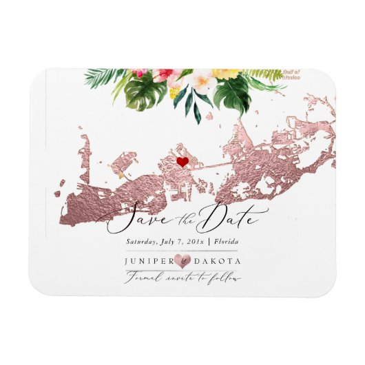 PixDezines Faux Roos Gold Key West Map, DIY hart Magneet (Horizontaal)