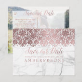 PixDezines Faux Roos Gold/Lace+Marble/Opslagdatum Aankondigingskaart (Voorkant / Achterkant)