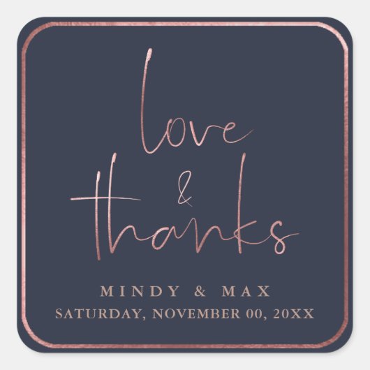 PixDezines FAUX ROOS GOLD LOVE+BEDANKT|DIY KLEUR Vierkante Sticker (Voorkant)