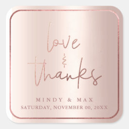 PixDezines FAUX ROOS GOLD LOVE+BEDANKT Vierkante Sticker