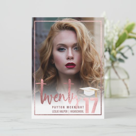 PixDezines Faux Roos Gold/Marble Afstuderen Kaart (Staand voorkant)